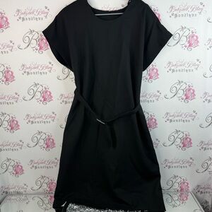 Dress belted long style belt waist Elegant Black Dress classy